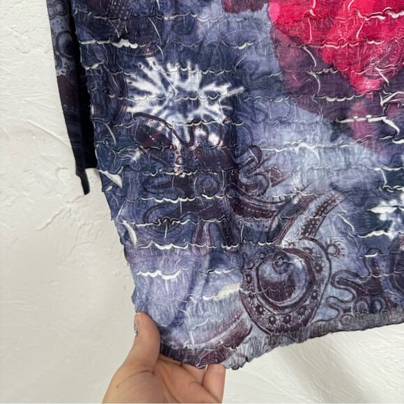 Lane Bryant Pink Blue Rose Print Tie Dye Ruffled Blouse Womens 22/24 Y2K Floral - Picture 6 of 9